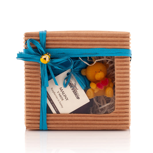 Krabička malinová mňamka a sviečka